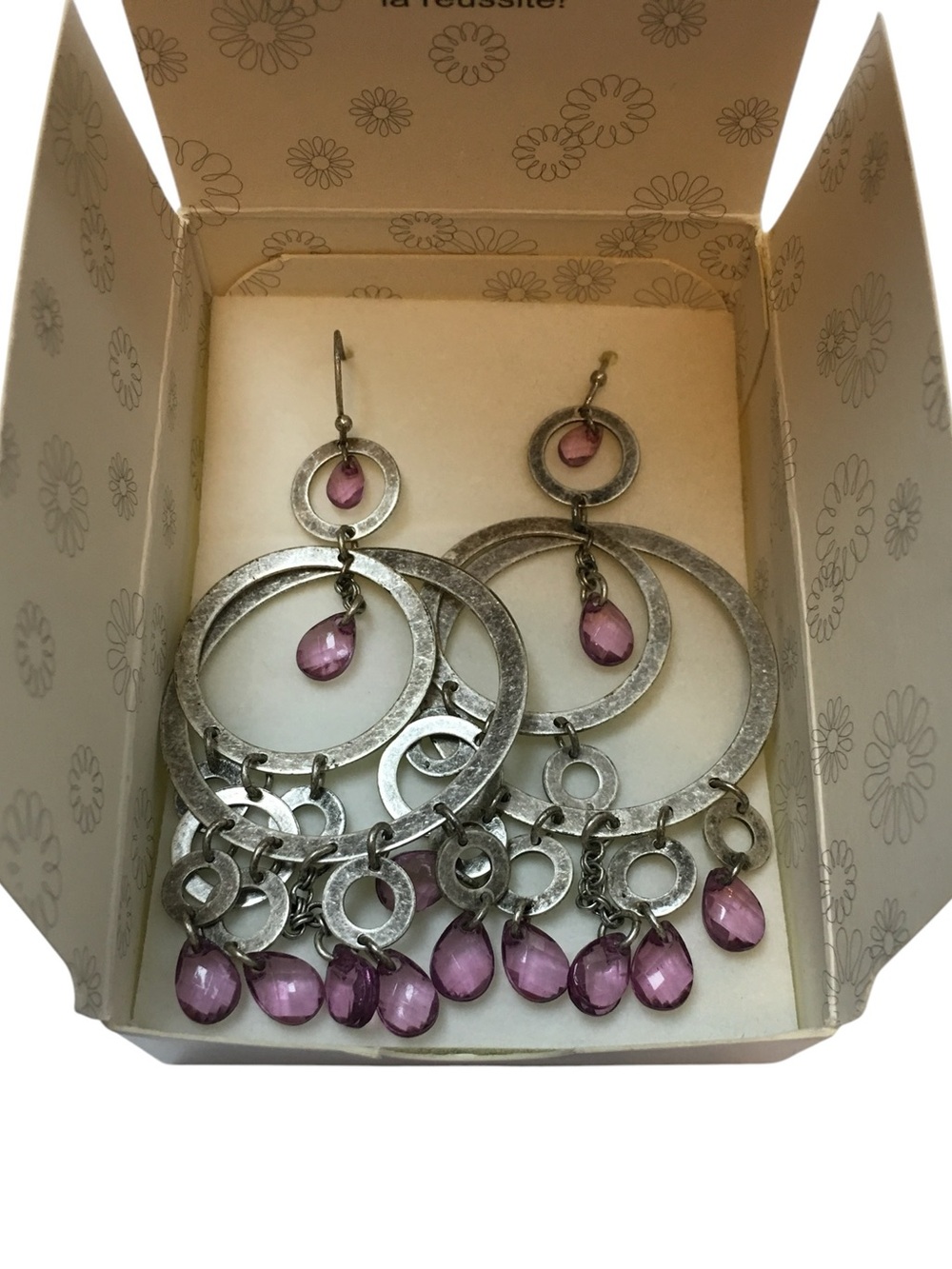 mark. Perfect Zen Earrings Burnished Silvertone Purple Beads Y2K Avon Gypsy RARE